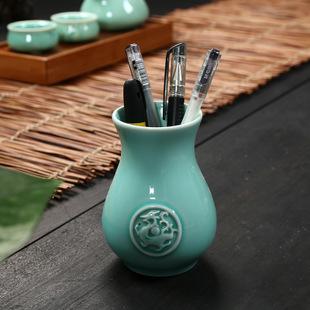 办公室陶瓷笔筒家居实用摆件礼品创意办公桌陶瓷竹木笔筒